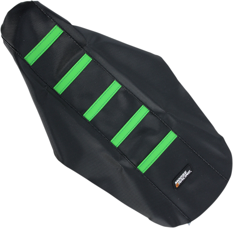 MOOSE OFFROAD - Ribbed Seat Cover - Black Cover/Green Ribs - Kawasaki KX '14-'25