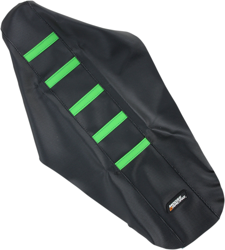 MOOSE OFFROAD - Ribbed Seat Cover - Black Cover/Green Ribs - Kawasaki KX250/450 '06-'08