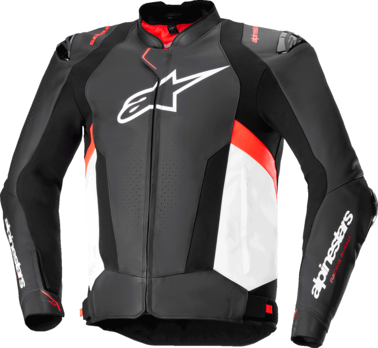ALPINESTARS - Missile v3 Leather Jacket - Black/White/Red Fluo - US 48 / EU 58