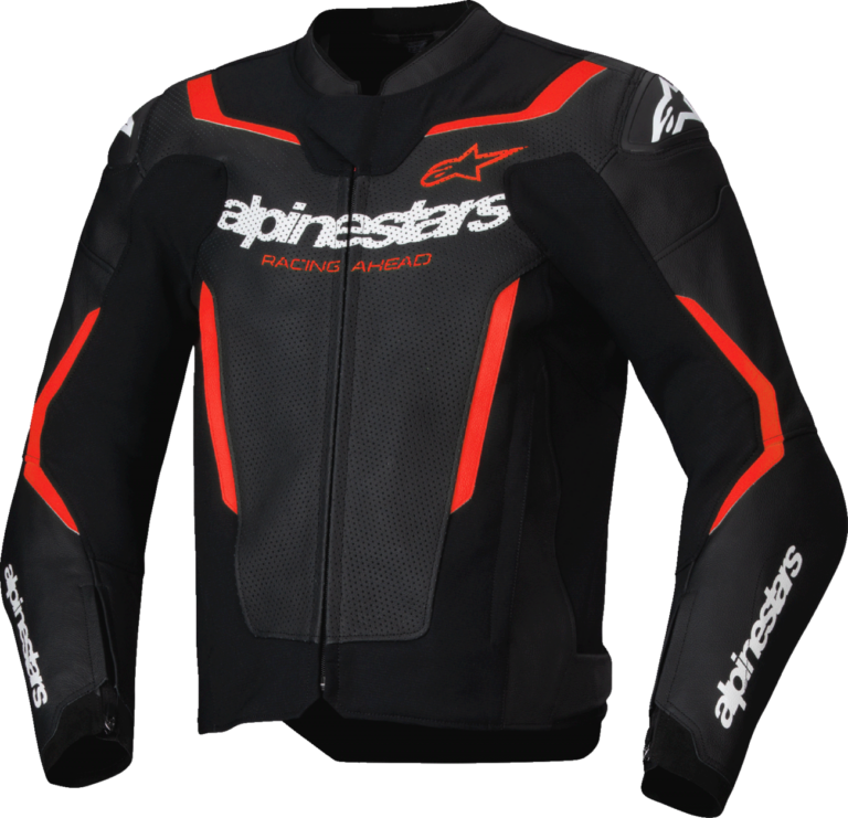 ALPINESTARS - GP Force v2 Airflow Leather Jacket - Black/Red Fluo - US 44 / EU 54