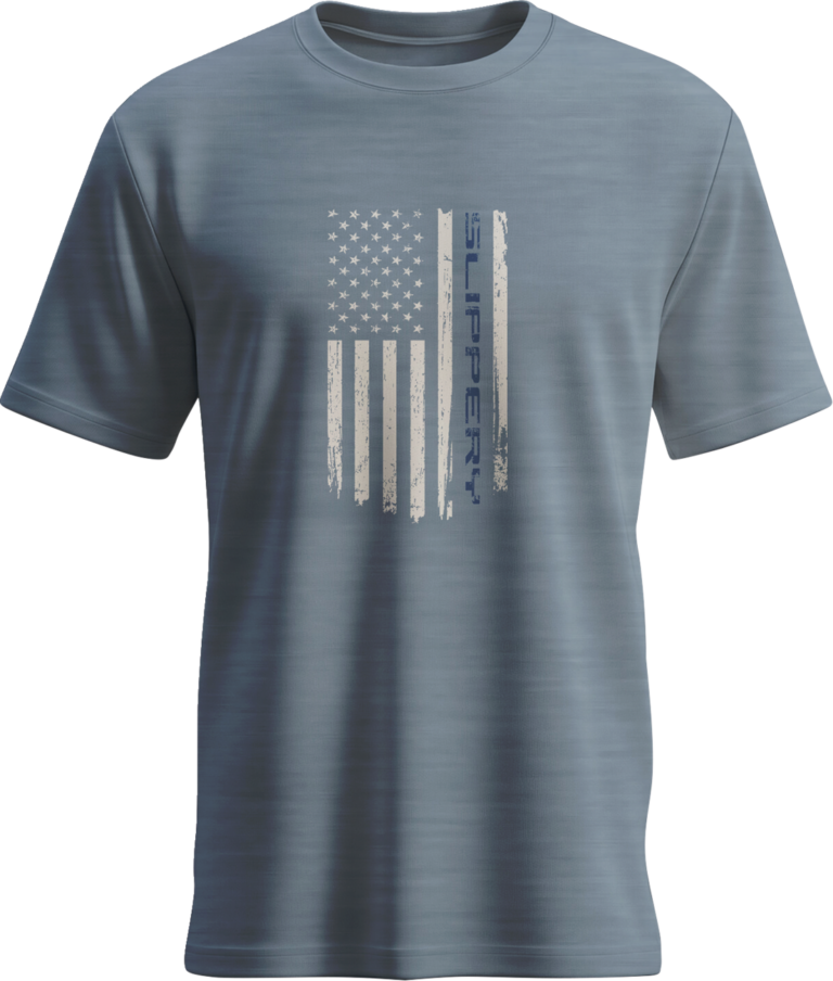 SLIPPERY - Flag Flint T-Shirt - Heather Blue - Large