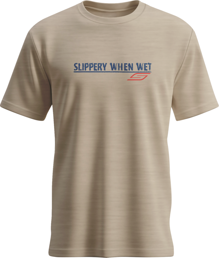 SLIPPERY - Slippery When Wet T-Shirt - Heather Desert Tan - Large