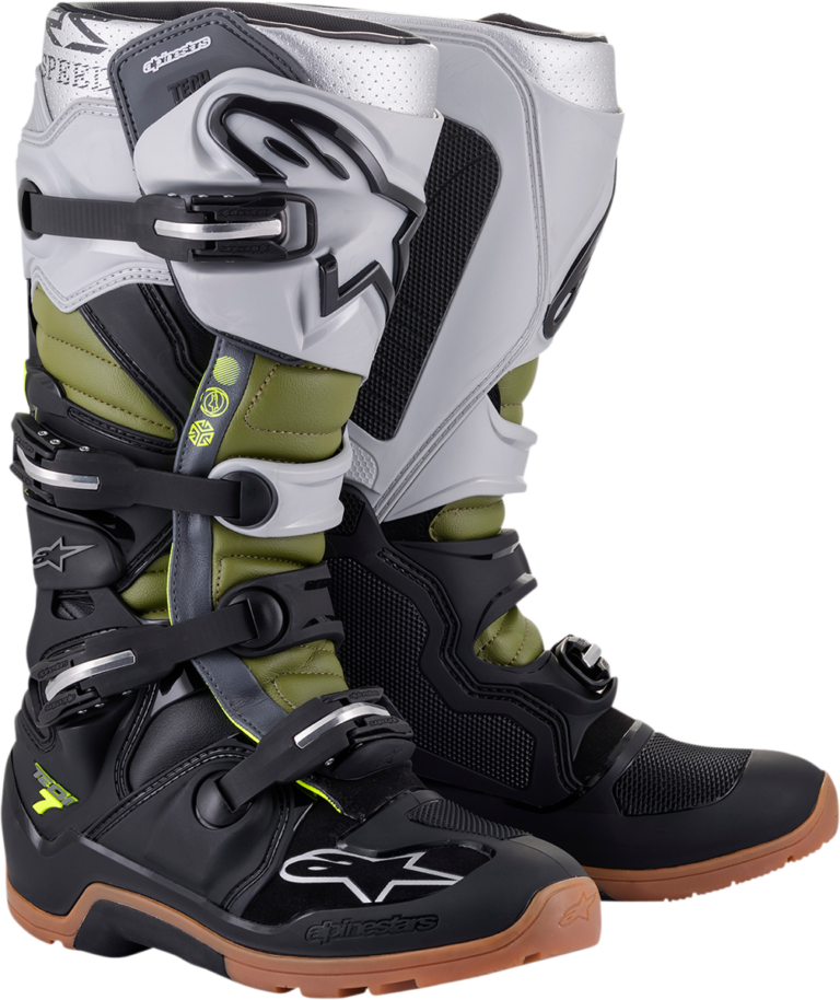 ALPINESTARS - Tech 7 Enduro Boots - Black/Silver/Green - US 11 / EU 45.5