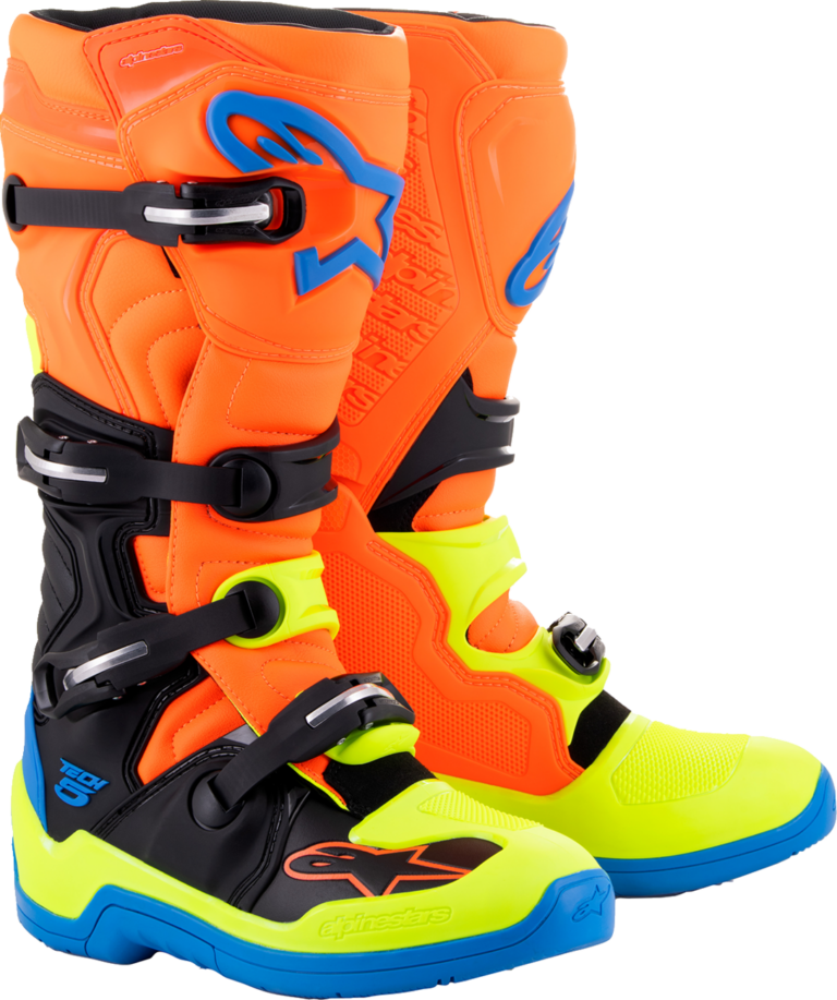 ALPINESTARS - Tech 5 Boots - Orange Fluorescent/Blue/Yellow Fluorescent - US 7 / EU 40.5