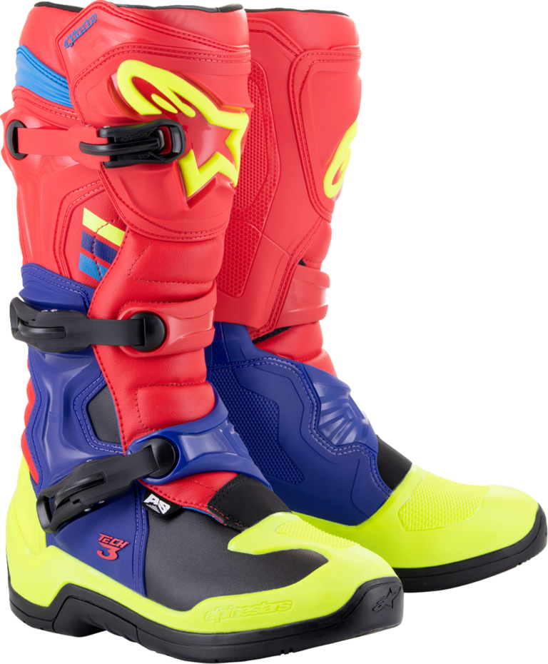 ALPINESTARS - Tech 3 Boots - Red/Blue/Yellow Fluorescent - US 14 / EU 49.5