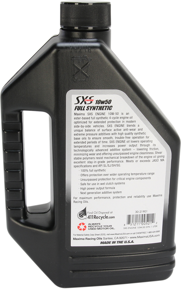 MAXIMA RACING OIL - SXS UTV Synthetic 4T Oil - 10W-50 - 1L