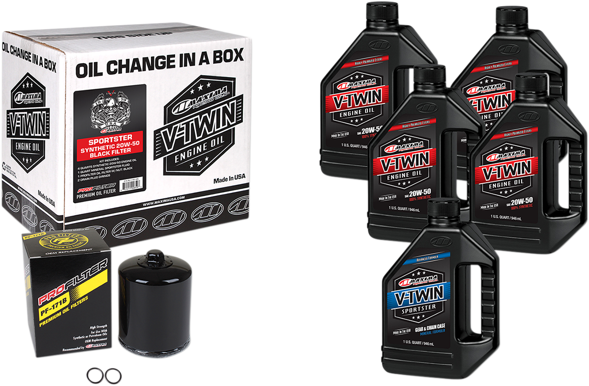 MAXIMA RACING OIL - Sportster Synthetic 20W-50 Oil Change Kit - Black Filter - Image 2