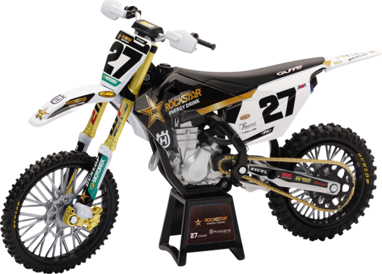 NEW RAY TOYS - Rockstar Husqvarna Team Bike - Malcolm Stewart - 1:12 Scale - BlackWhite/Gold