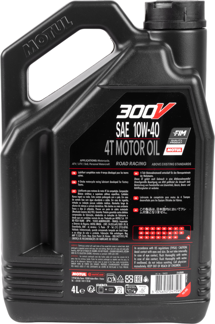 MOTUL - 300V Synthetic Ester Oil - 10W-40 - 4L